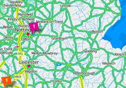 Map of East Midlands with activities shown