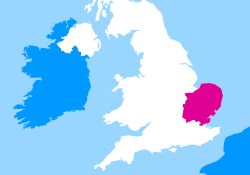 Map of UK with East of England highlighted