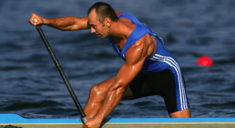 Athlete paddling a canoe