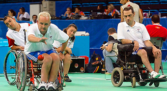 Athletes playing boccia